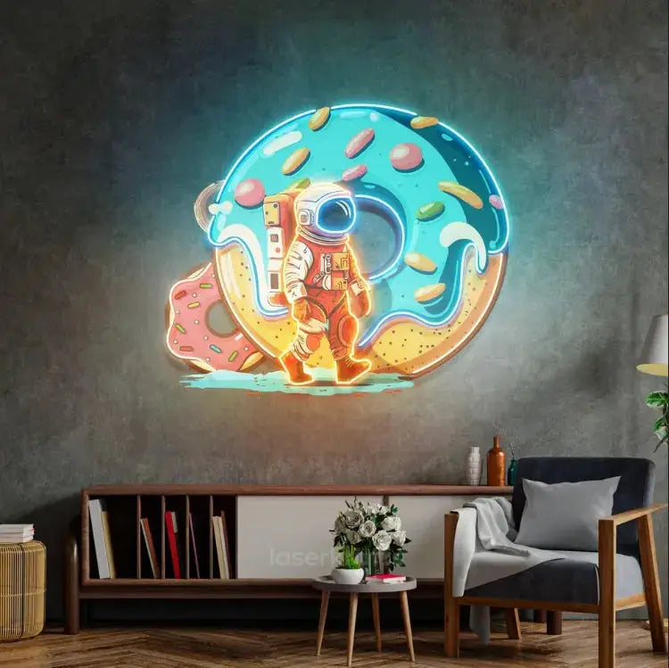 Astronaut Donut LED Neon Acrylic Artwork – Whimsical Space-Themed Wall Decor