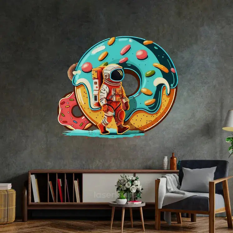 Astronaut Donut LED Neon Acrylic Artwork – Whimsical Space-Themed Wall Decor