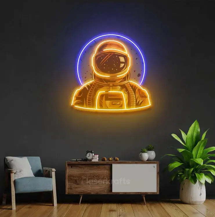 Astronaut Emblem LED Neon Acrylic Artwork – Cosmic and Modern Wall Decor