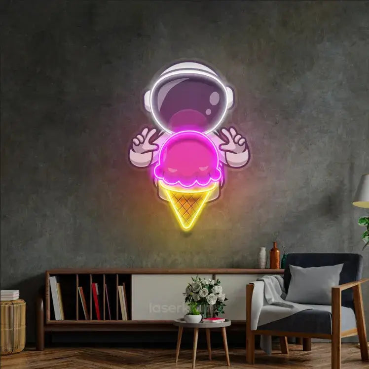 Astronaut Cream Space LED Neon Acrylic Artwork – Fun and Cosmic Wall Decor