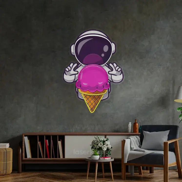 Astronaut Cream Space LED Neon Acrylic Artwork – Fun and Cosmic Wall Decor