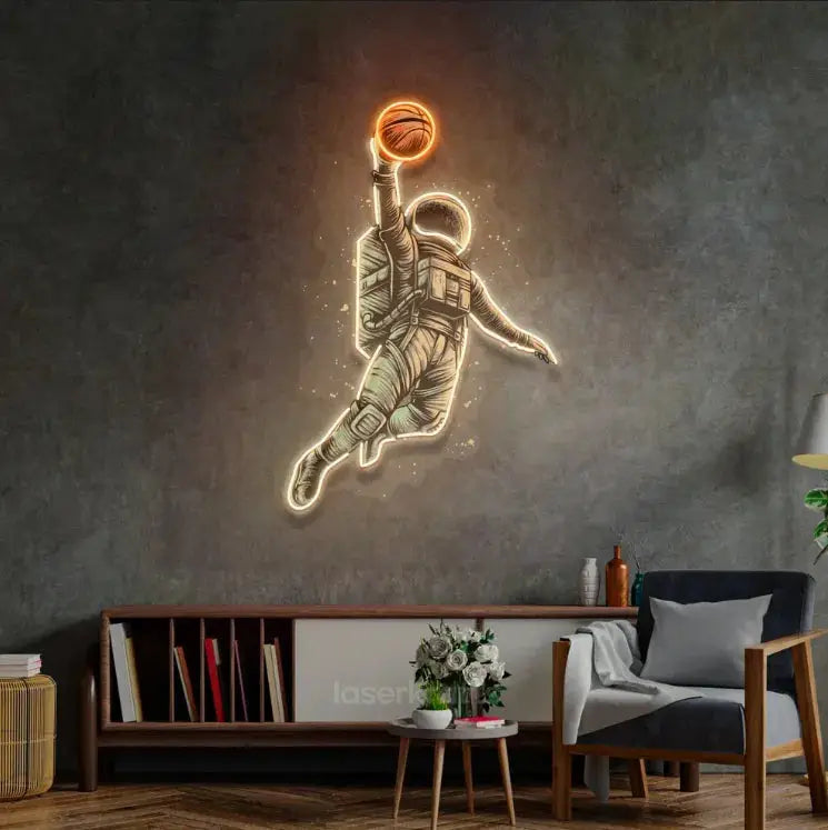 Basketball Shot Astronaut LED Neon Acrylic Artwork – Dynamic Space and Sports Fusion