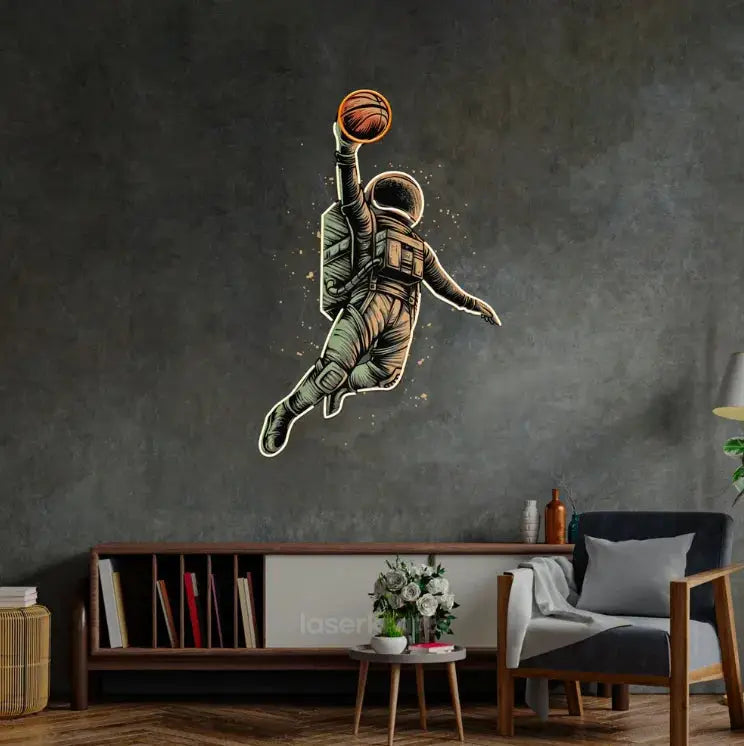 Basketball Shot Astronaut LED Neon Acrylic Artwork – Dynamic Space and Sports Fusion