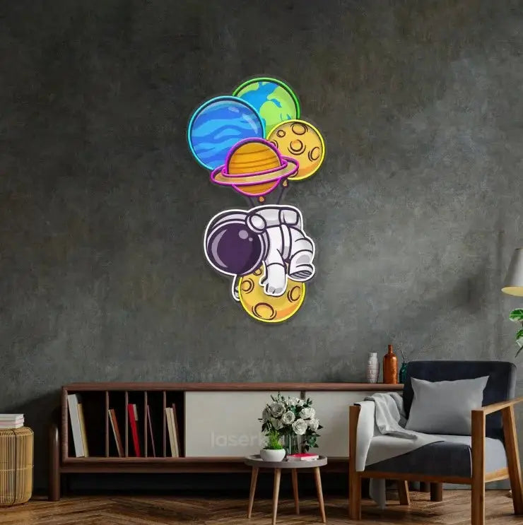 Astronaut Hugging Planet LED Neon Acrylic Artwork – Cosmic Wall Decor