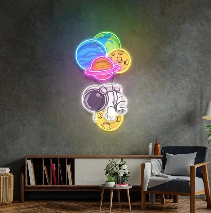Astronaut Hugging Planet LED Neon Acrylic Artwork – Cosmic Wall Decor
