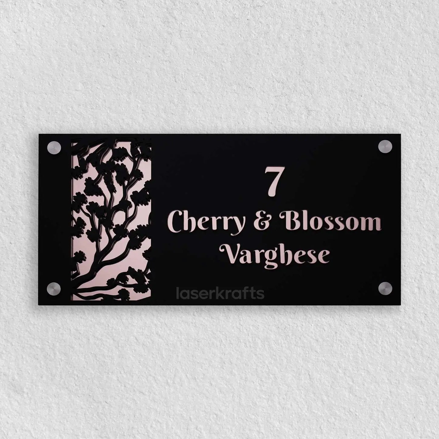 Cherry Blossom - Acrylic Name Plate with Raised Lettering