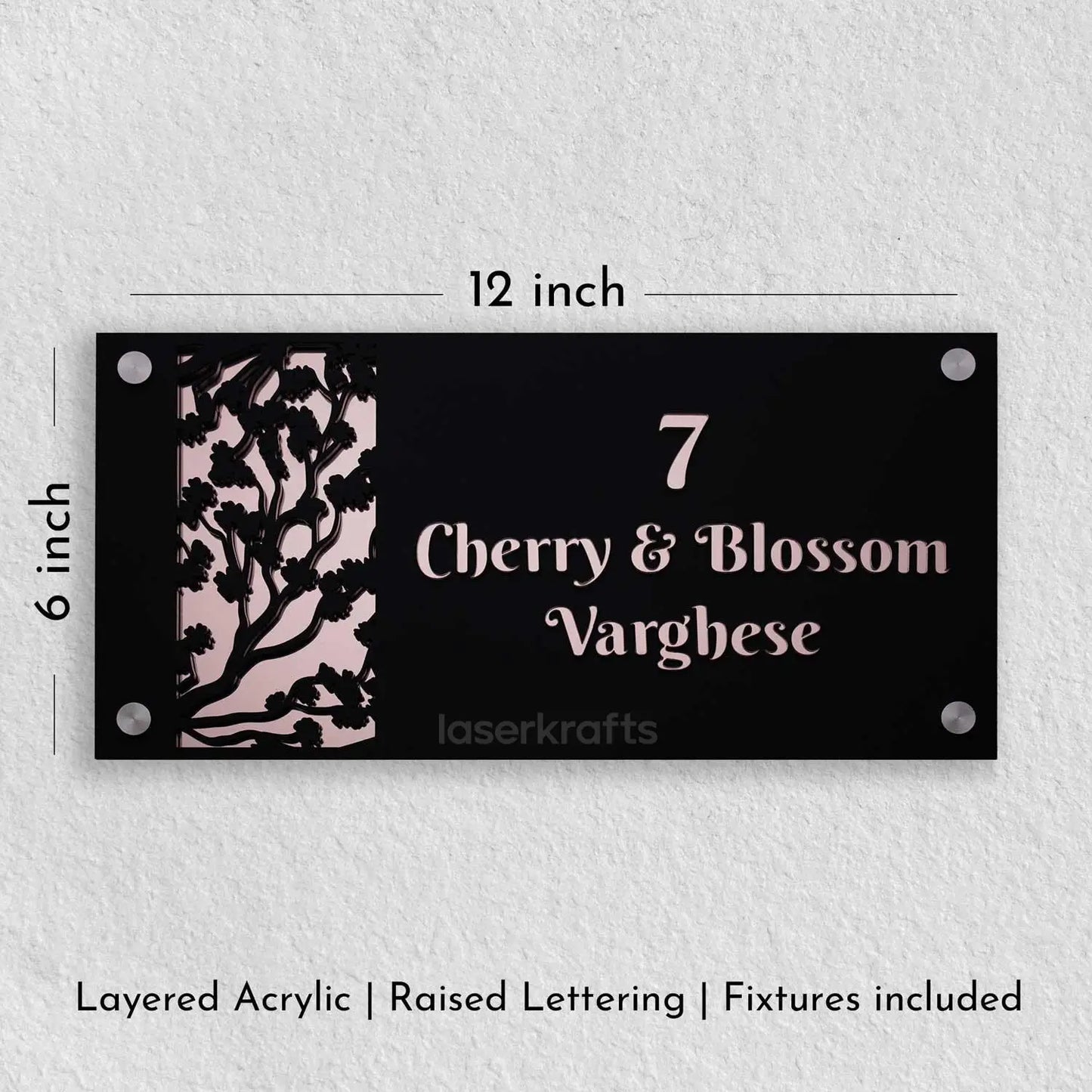 Cherry Blossom - Acrylic Name Plate with Raised Lettering