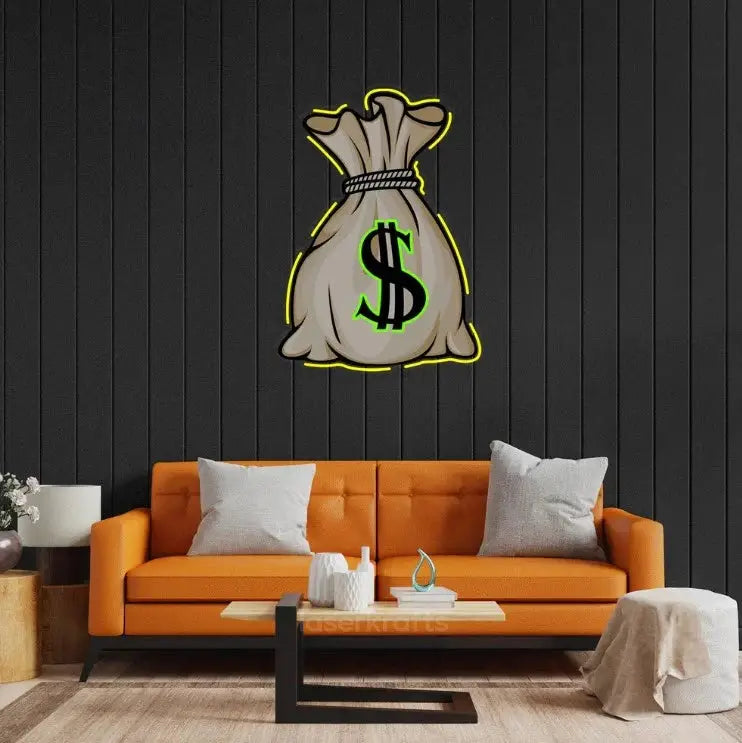 Money Bag LED Neon Acrylic Artwork β Bold Financial Wall Decor