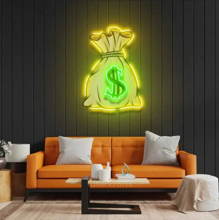 Money Bag LED Neon Acrylic Artwork β Bold Financial Wall Decor