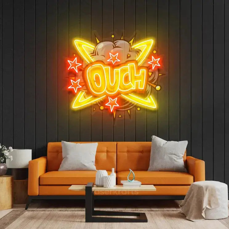 OUCH LED नियॉन ऐक्रेलिक कलाकृति - बोल्ड और चंचल दीवार सजावट