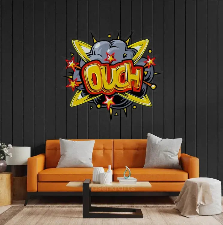 OUCH LED नियॉन ऐक्रेलिक कलाकृति - बोल्ड और चंचल दीवार सजावट