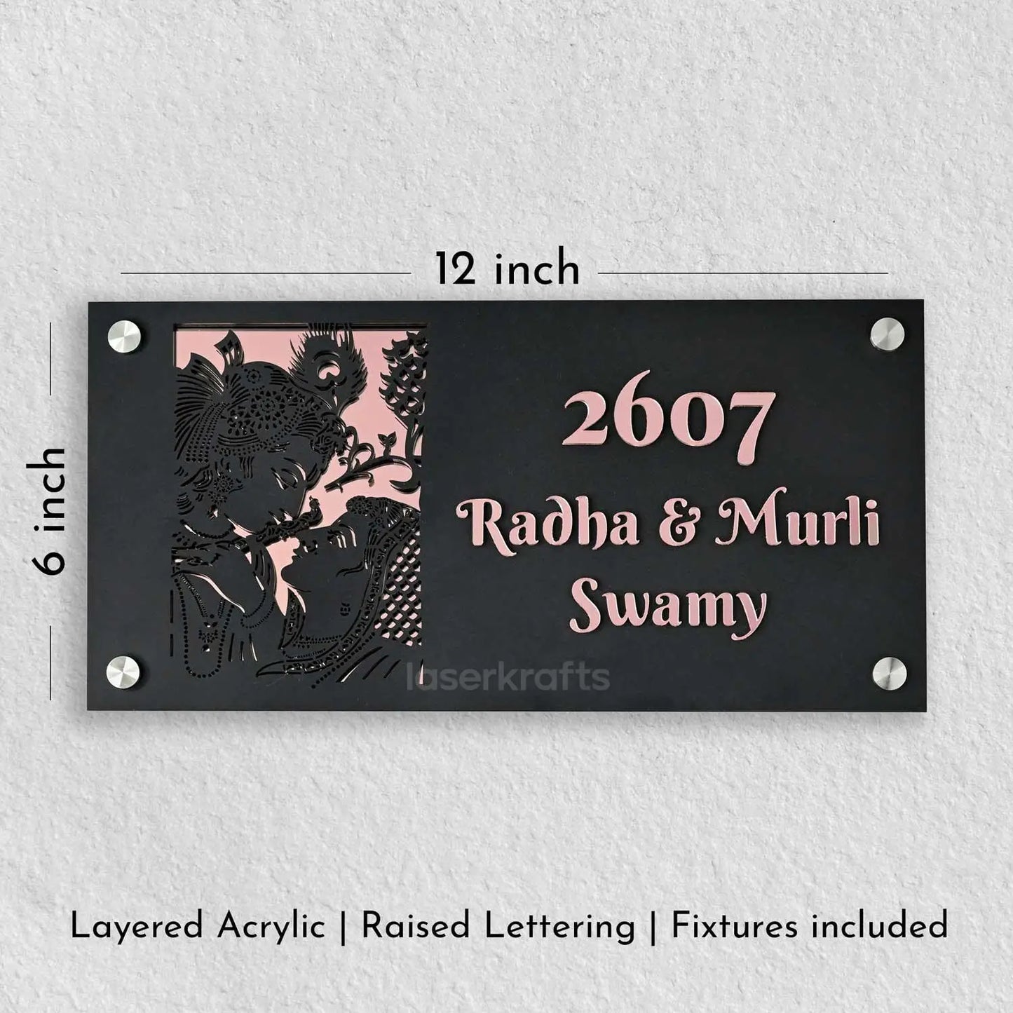 Radha Murli - Acrylic Name Plate with Raised Lettering