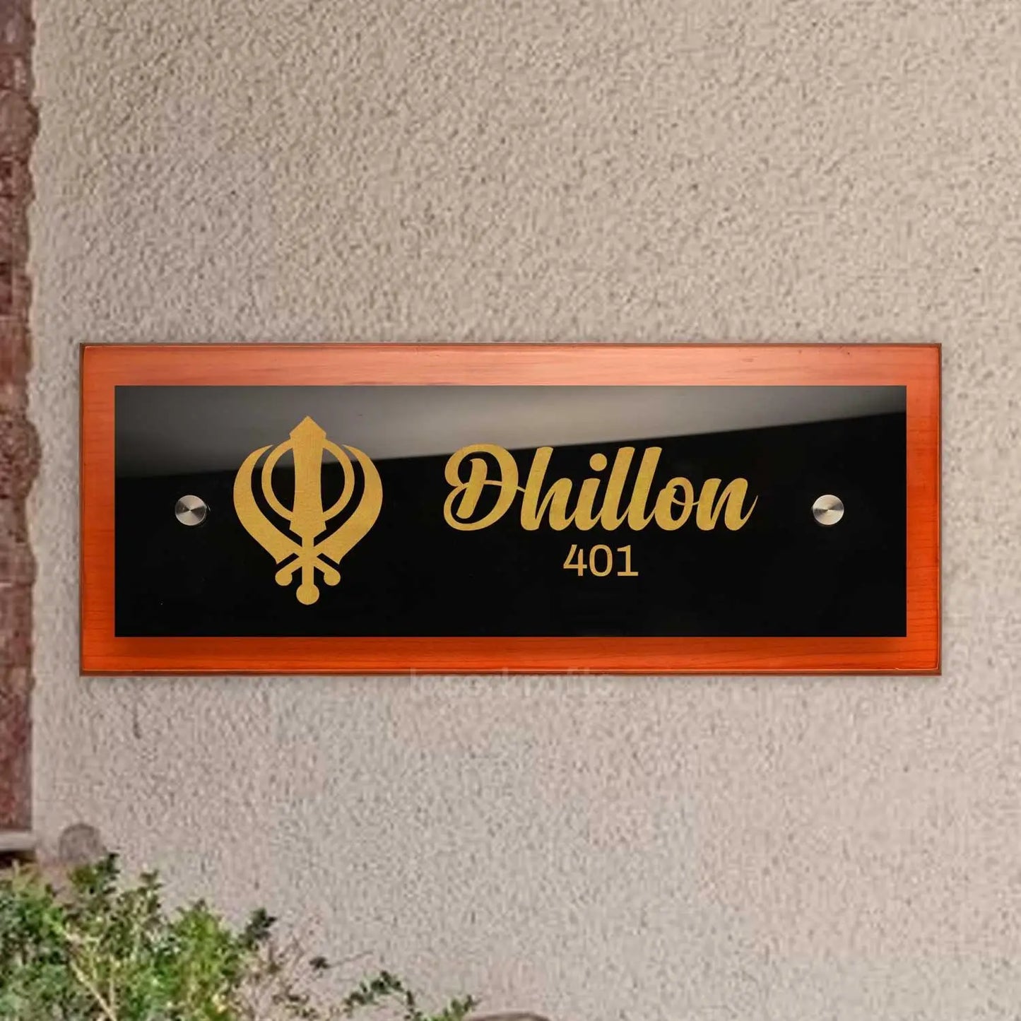 Teak Float Name Plate - Khanda