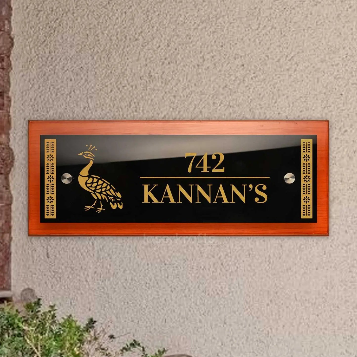 Teak Float Name Plate - Mayuri (Sanjhi Art)