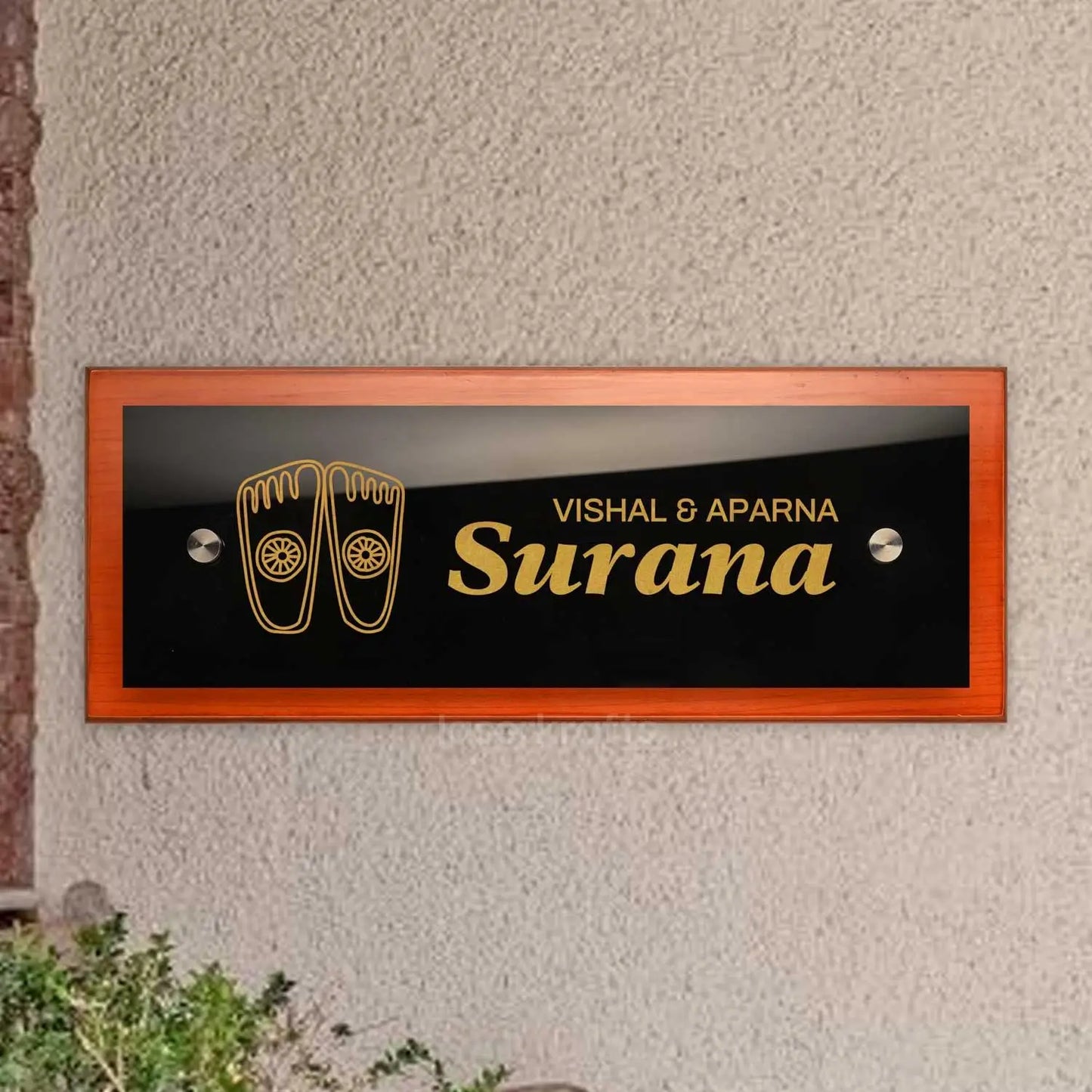 Teak Float Name Plate - Shubh Laabh
