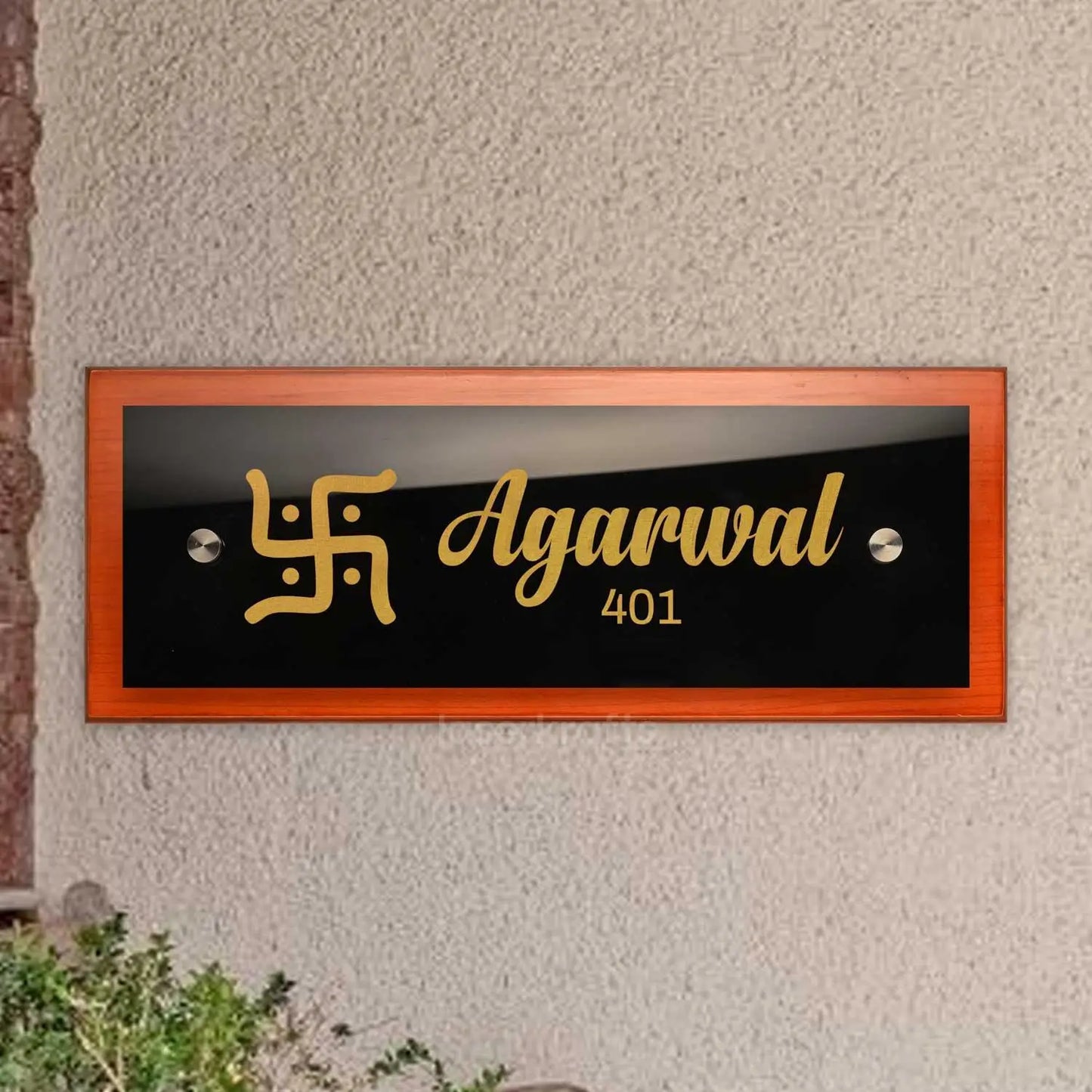 Teak Float Name Plate - Swastika