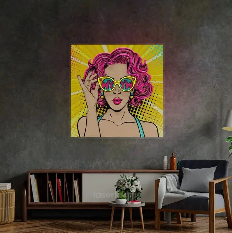 Wow Lady Pop Art LED Neon Acrylic Artwork – Vibrant Modern Wall Decor