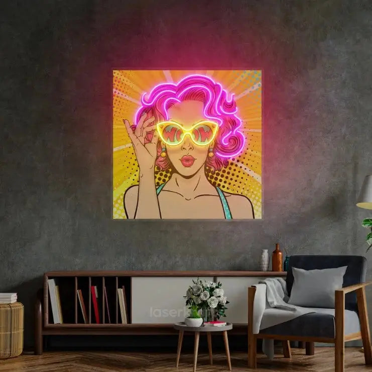 Wow Lady Pop Art LED Neon Acrylic Artwork – Vibrant Modern Wall Decor