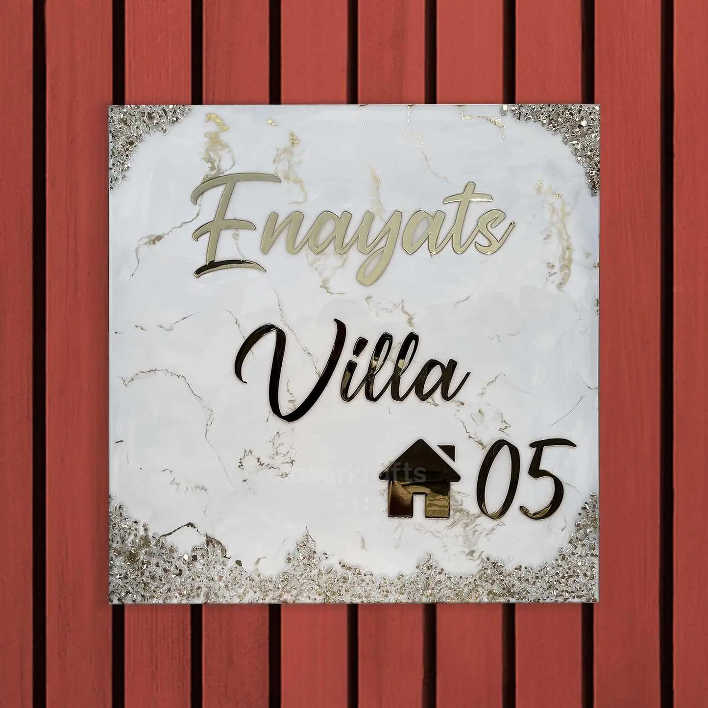 Enayats Villa - White and Gold Resin Nameplate