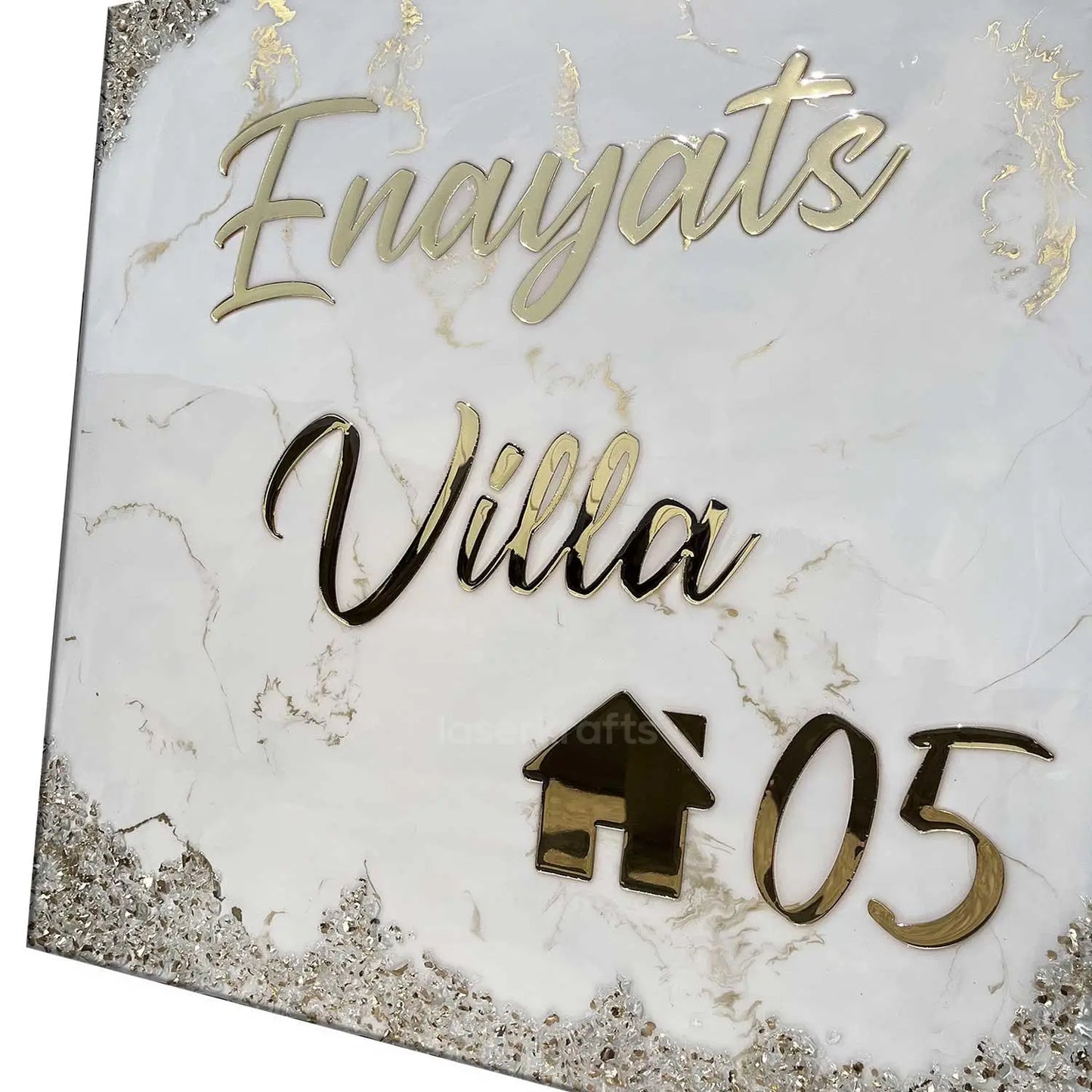 Enayats Villa - White and Gold Resin Nameplate