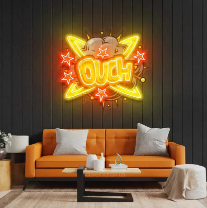 OUCH LED नियॉन ऐक्रेलिक कलाकृति - बोल्ड और चंचल दीवार सजावट 